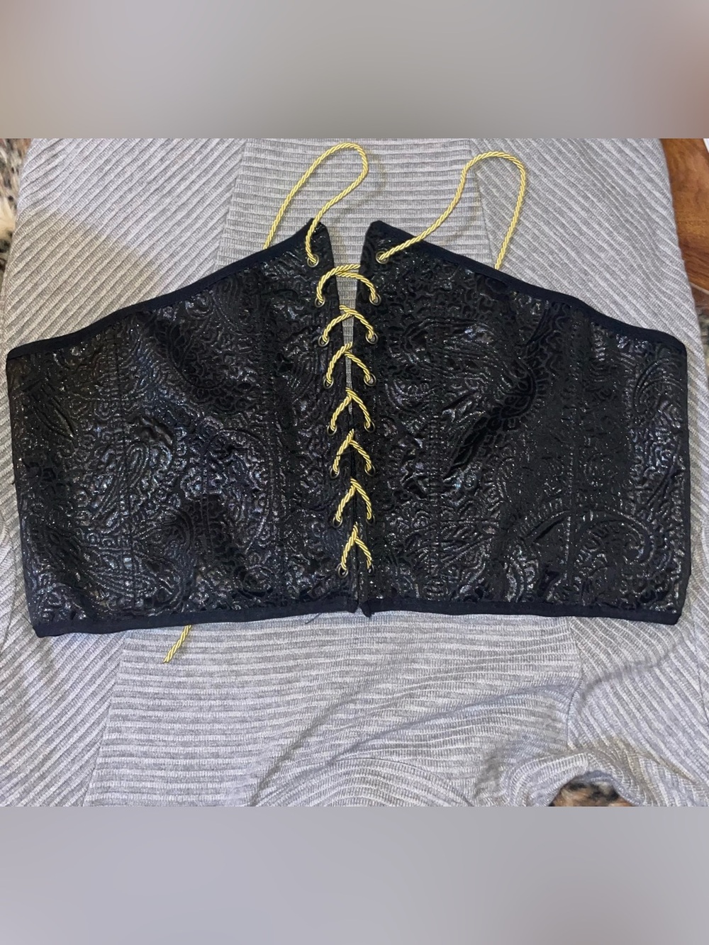 Black Lace-Up zipper corset with Gold Cord Straps